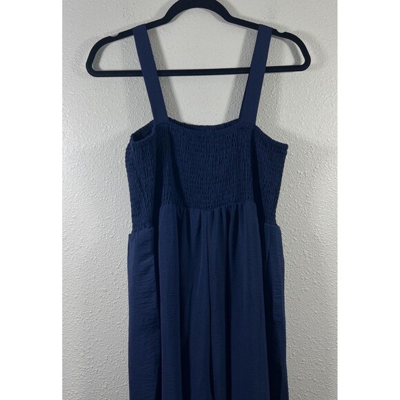 Wide Leg Jumpsuit Overall Strap Solid Blue Pant Jumper Size Large - Picture 7 of 14